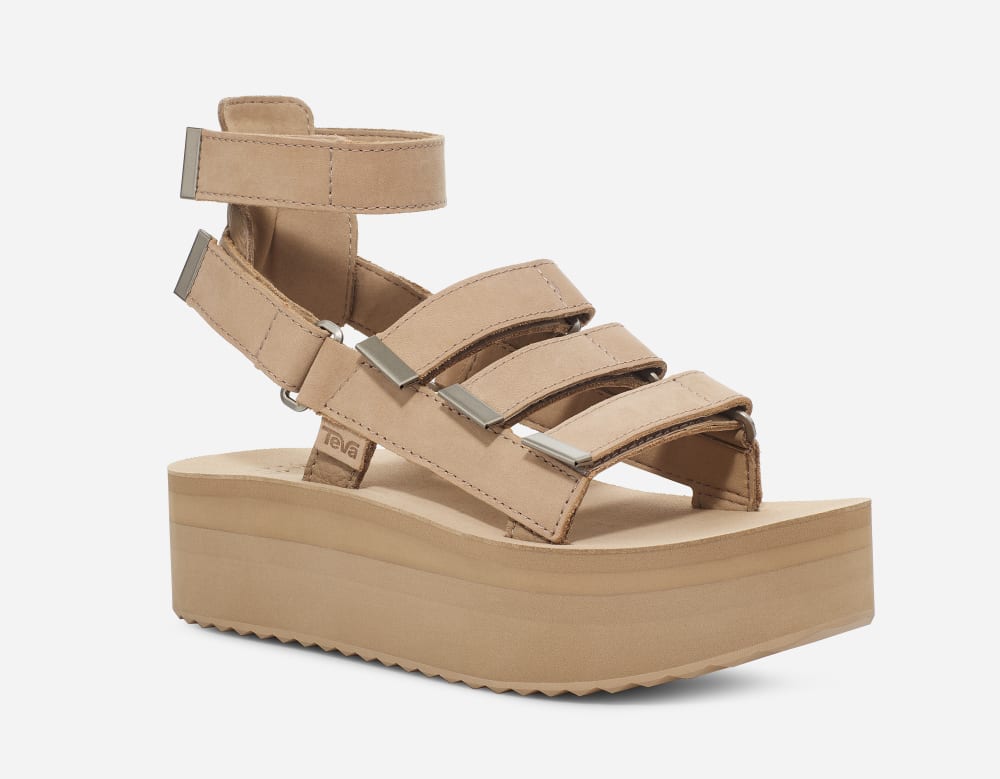 Apricot Teva Flatform Mevia Leather Women's Platform Sandals | Ireland-3810