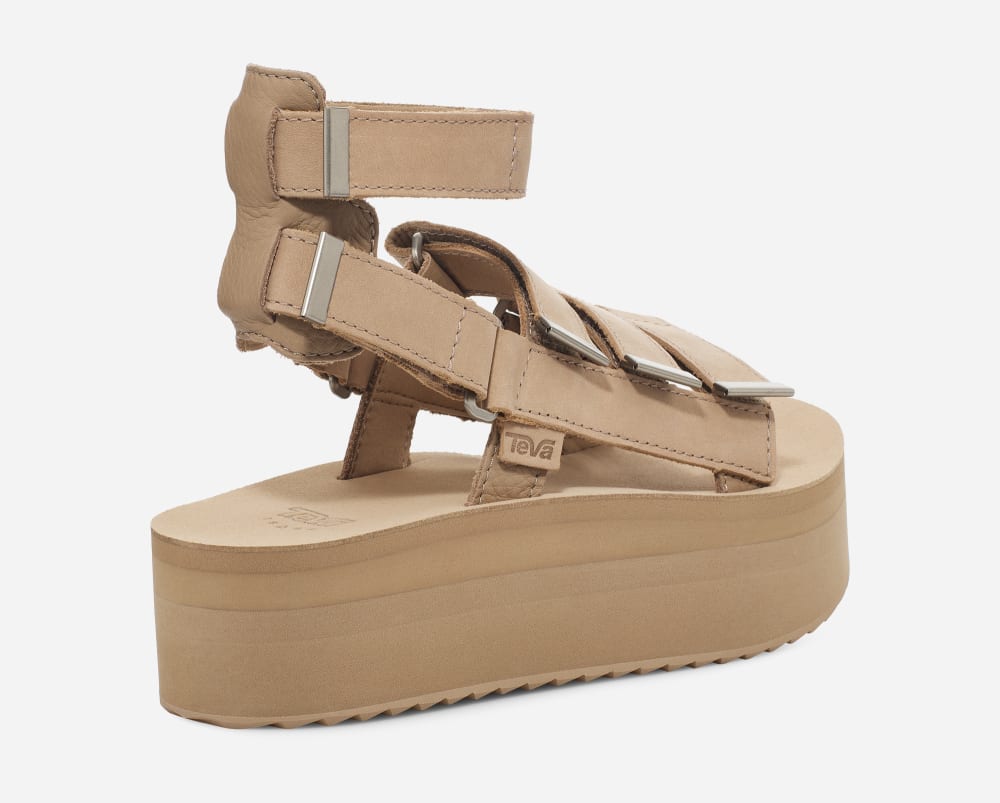 Apricot Teva Flatform Mevia Leather Women's Platform Sandals | Ireland-3810