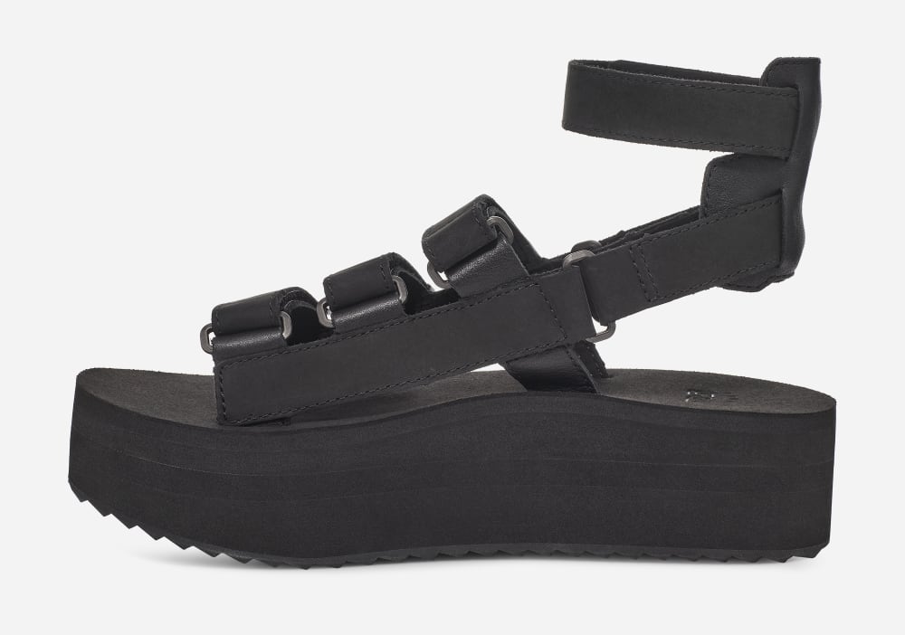 Black Teva Flatform Mevia Leather Women's Platform Sandals | Ireland-9657