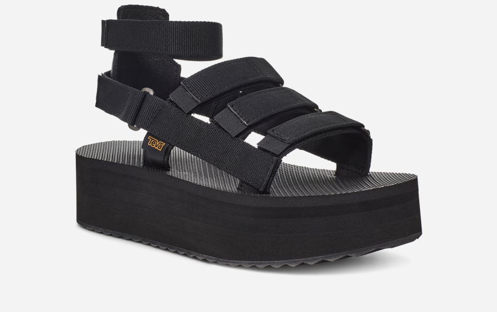 Black Teva Flatform Mevia Men's Platform Sandals | Ireland-4257