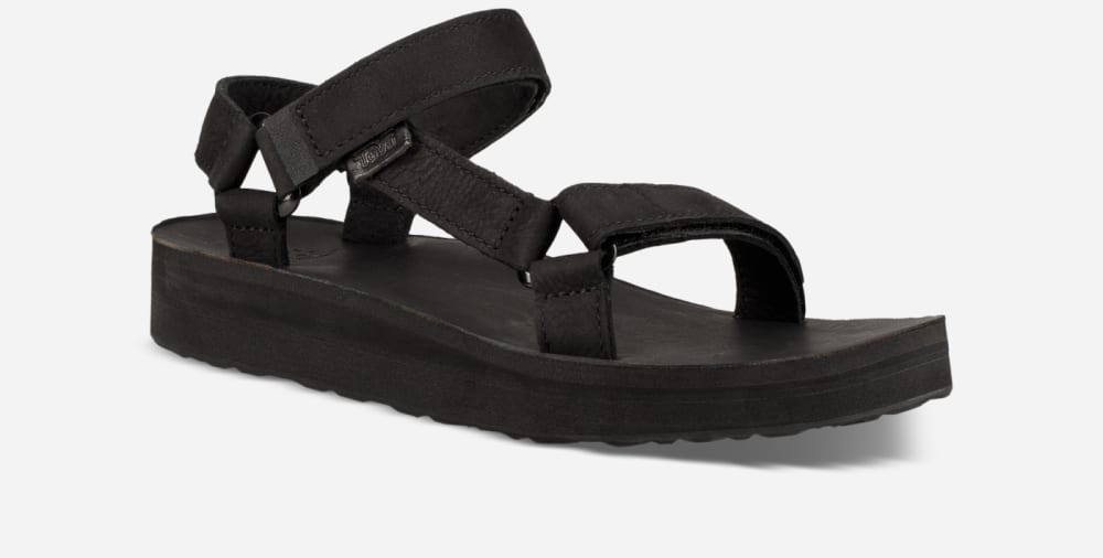 Black Teva Midform Universal Leather Men's Platform Sandals | Ireland-1263