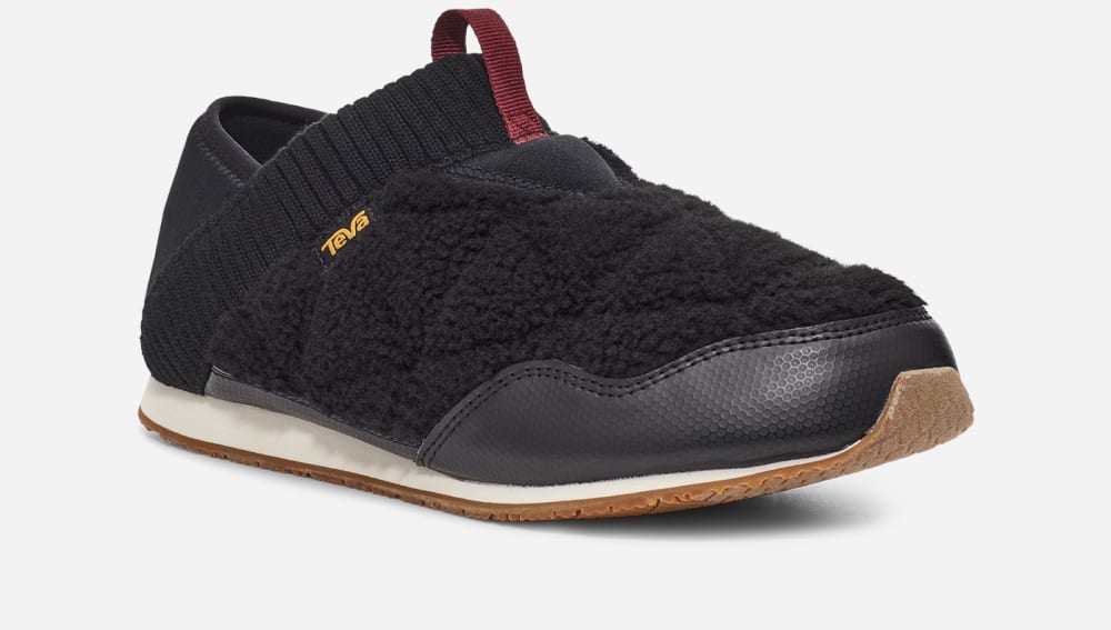 Black Teva ReEMBER FLEECE Men's Slip Ons | Ireland-4921