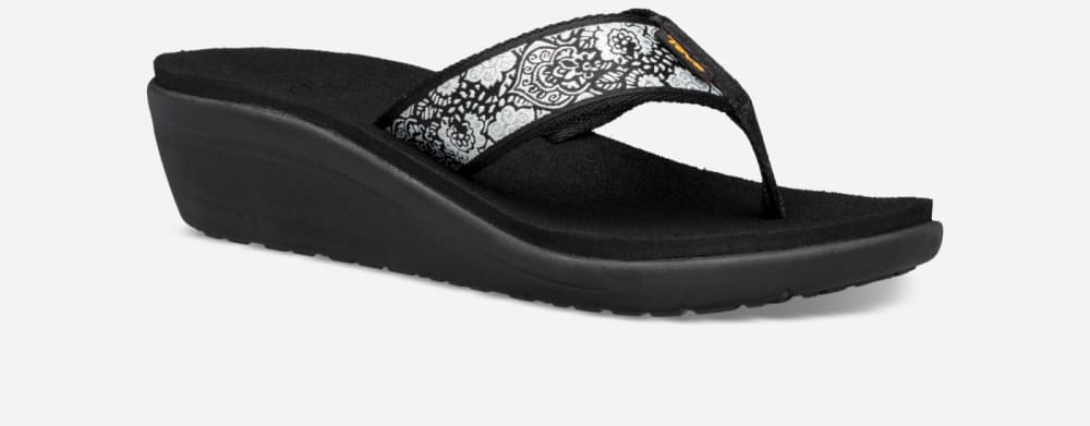 Black / White / Silver Teva Voya Wedge Women's Flip Flops | Ireland-6834