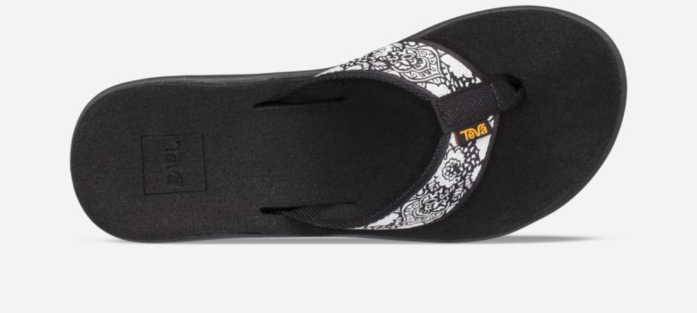 Black / White / Silver Teva Voya Wedge Women's Flip Flops | Ireland-6834