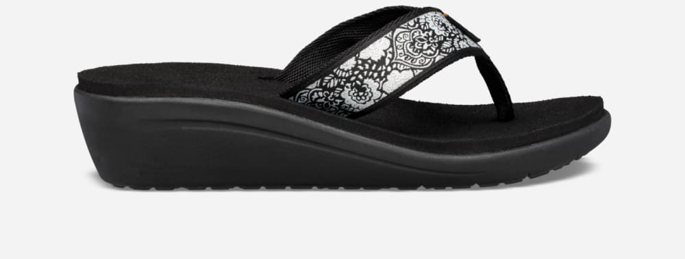 Black / White / Silver Teva Voya Wedge Women\'s Flip Flops | Ireland-6834