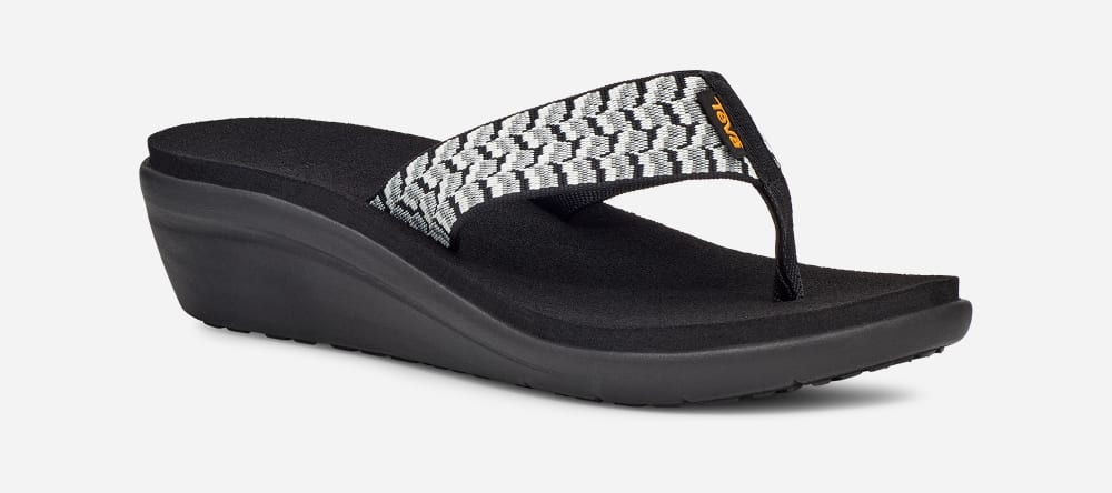 Black / White Teva Voya Wedge Women's Flip Flops | Ireland-9804