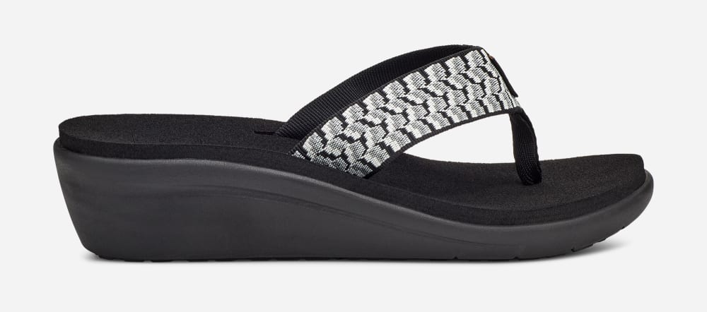 Black / White Teva Voya Wedge Women\'s Flip Flops | Ireland-9804