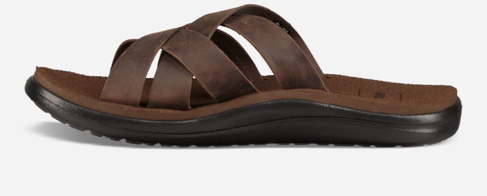 Brown Teva Voya Leather Men's Slide | Ireland-7465