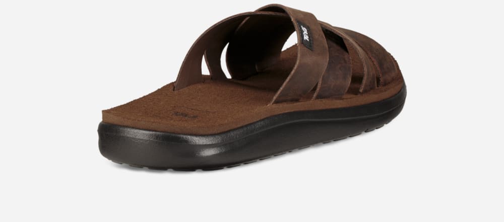 Brown Teva Voya Leather Men's Slide | Ireland-7465