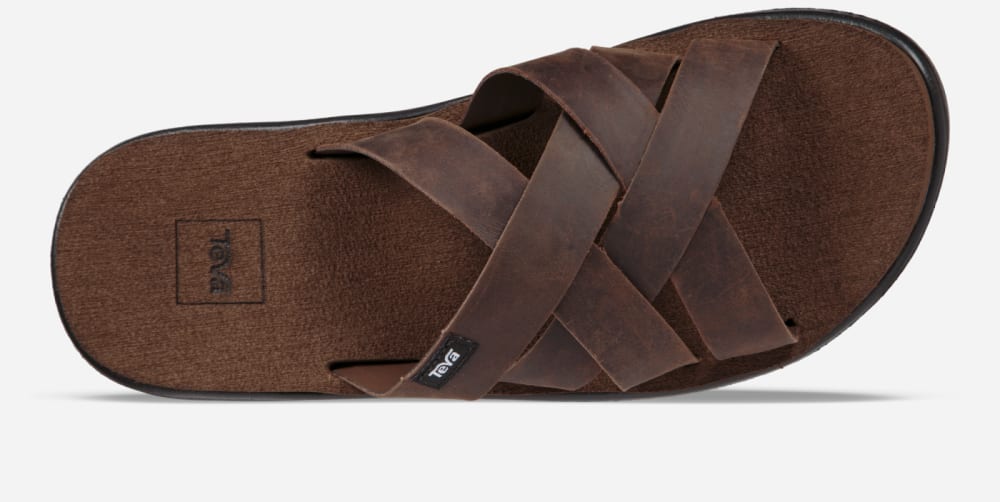 Brown Teva Voya Leather Men's Slide | Ireland-7465