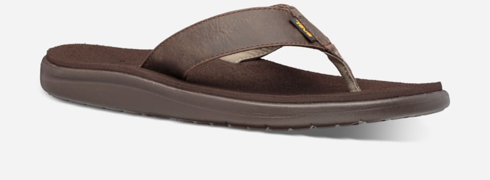 Chocolate Brown Teva Voya Leather Men's Flip Flops | Ireland-2087