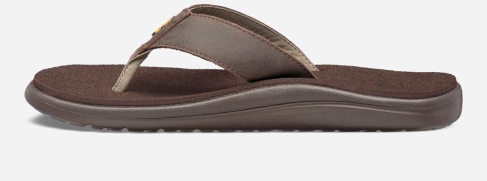 Chocolate Brown Teva Voya Leather Men's Flip Flops | Ireland-2087