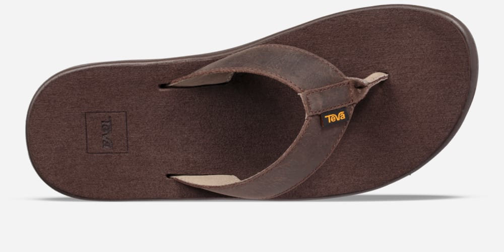 Chocolate Brown Teva Voya Leather Men's Flip Flops | Ireland-2087