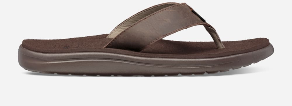 Chocolate Brown Teva Voya Leather Men\'s Flip Flops | Ireland-2087