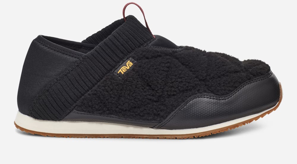 Black Teva ReEMBER FLEECE Men's Slip Ons | Ireland-4921