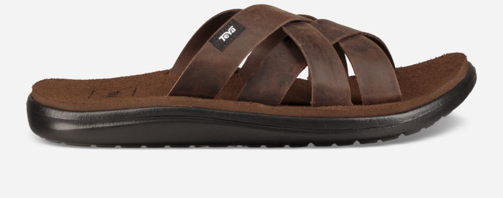 Brown Teva Voya Leather Men's Slide | Ireland-7465